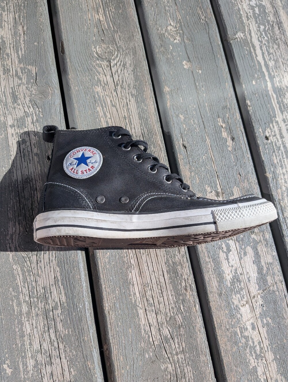 Converse Men's Black Leather High-Top Sneakers - Picture 5 of 14